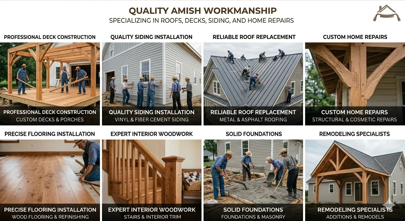 Quality Amish workmanship — decks, siding, roofing and home repairs in NW Pennsylvania